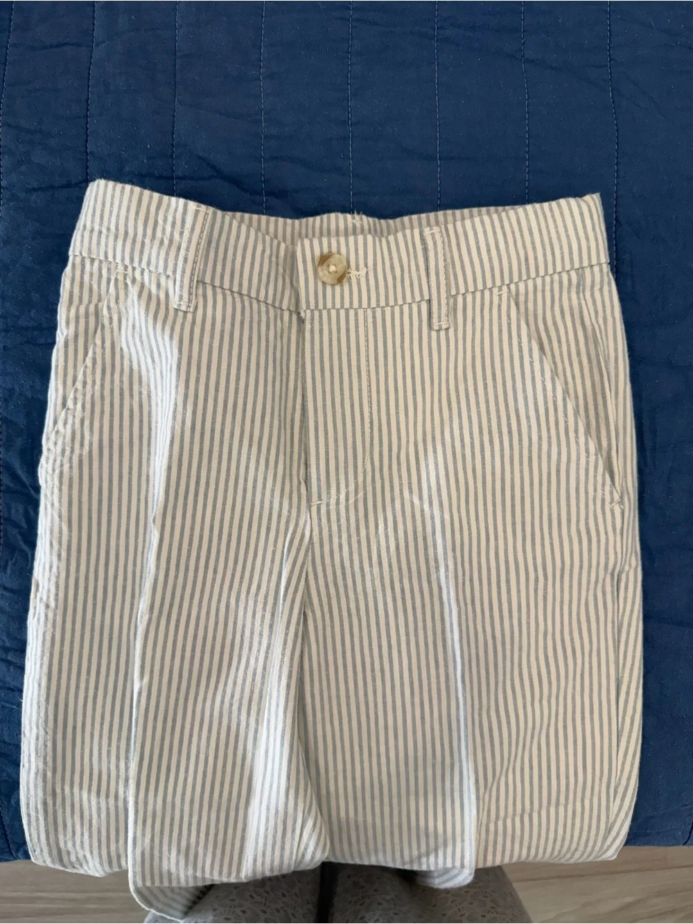 Striped Seersucker Boys Pants in Light Blue and White